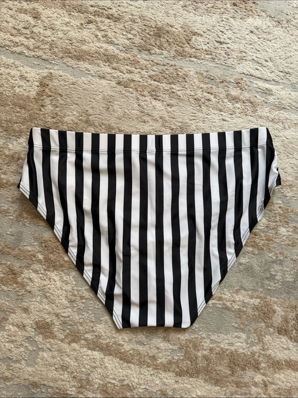 Black and White Vertical Stripe Men’s Swim Brief - Size XL